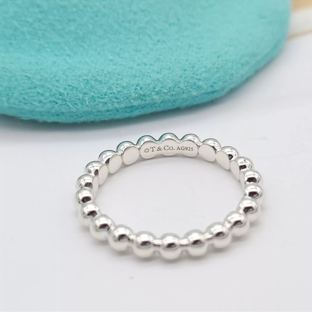 Authentic Tiffany & Co. Beaded Silver Ring, Size 8.5
